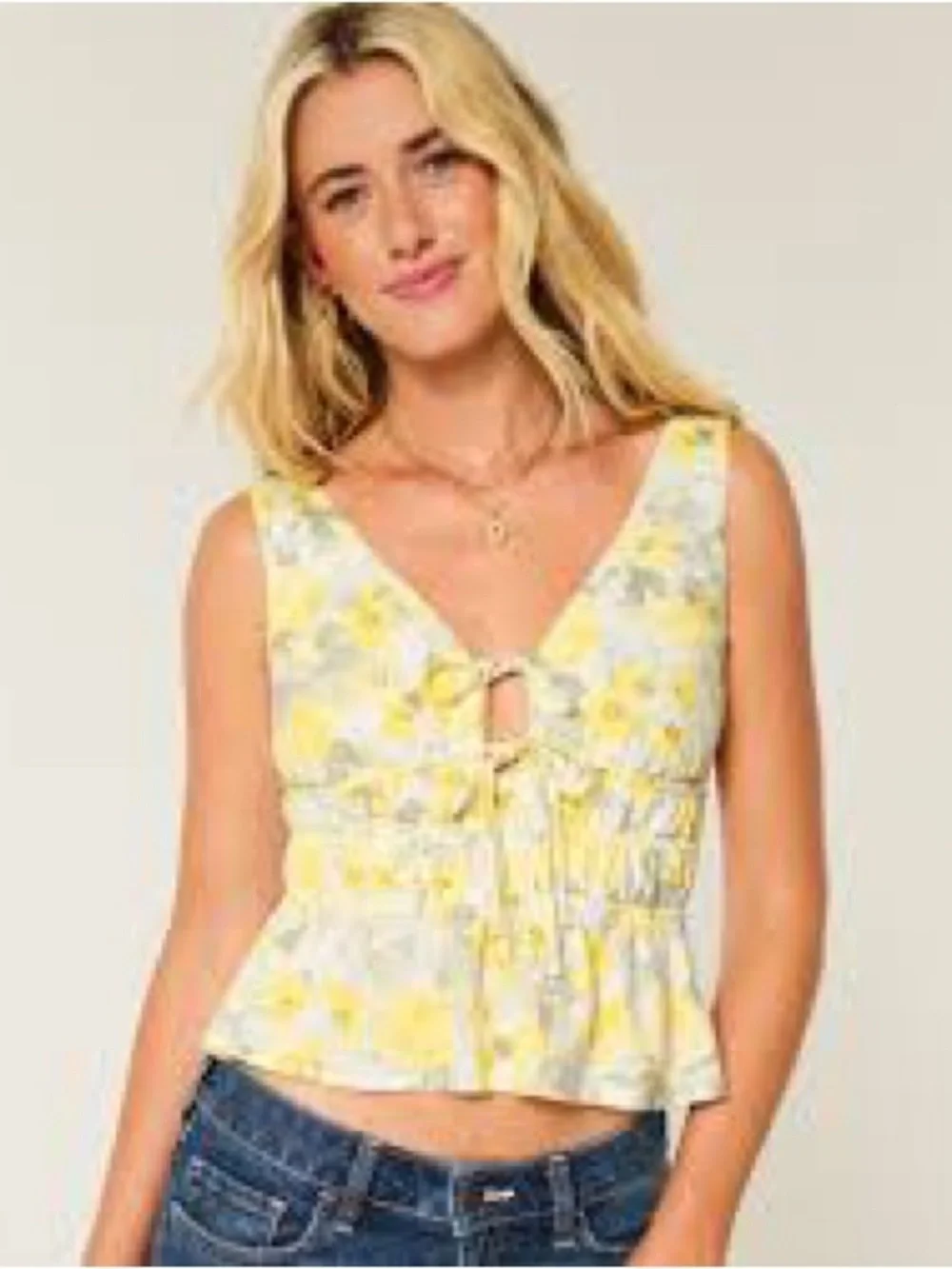 Hollister Floral Linen Blend Cinch Waist Peplum w/ Bows and Cutout